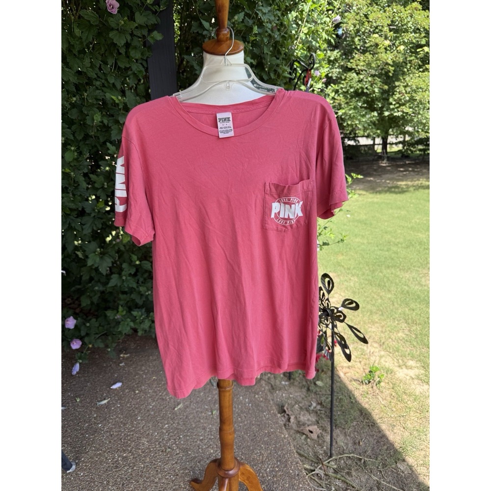 Victoria's Secret Love Pink T-Shirt Pocket Tee Short Sleeve Top Sz S